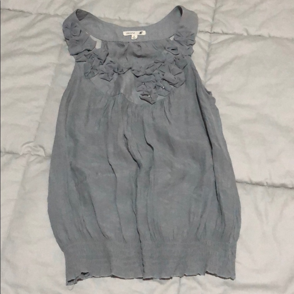 Gray floral and rhinestone yoke tank top small